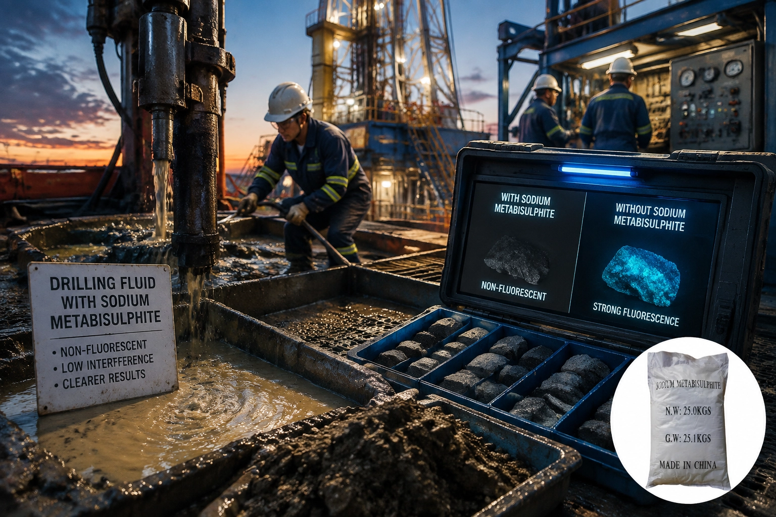 Non-Fluorescent Advantage of Sodium Metabisulfite in Drilling Fluids