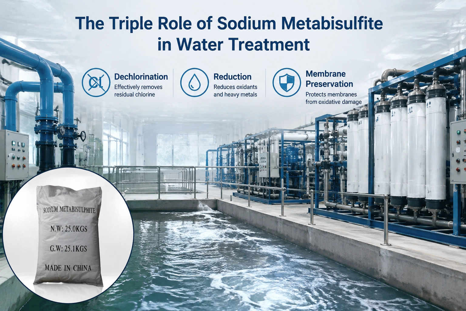 The Triple Role of Sodium Metabisulfite in Water Treatment